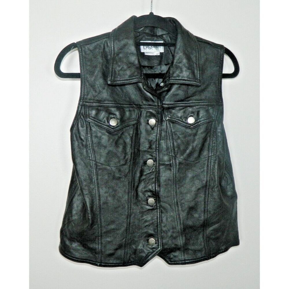 Bagatelle Vest Womens Large Black Leather Biker Moto Sleeveless Buttons